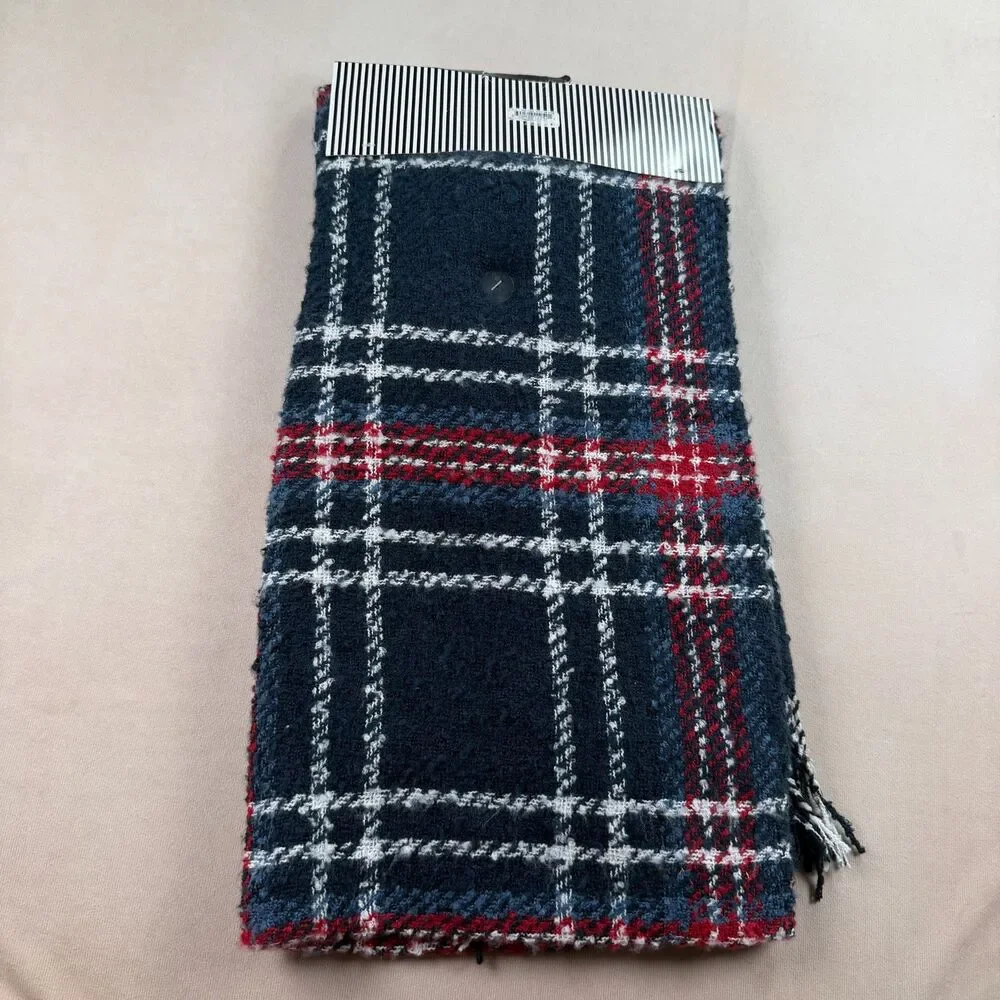 Alexis Bendel Plaid Scarf & Gloves 2 Pc Set Navy Red White Soft Cozy New